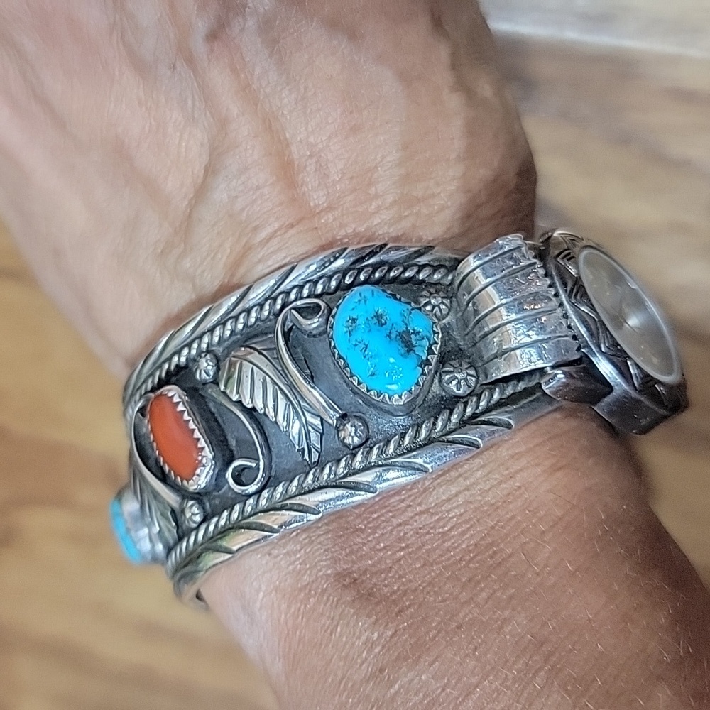 1950's Rare Navajo Sidewinder Cuff Bracelet Watch - Picture 3 of 16